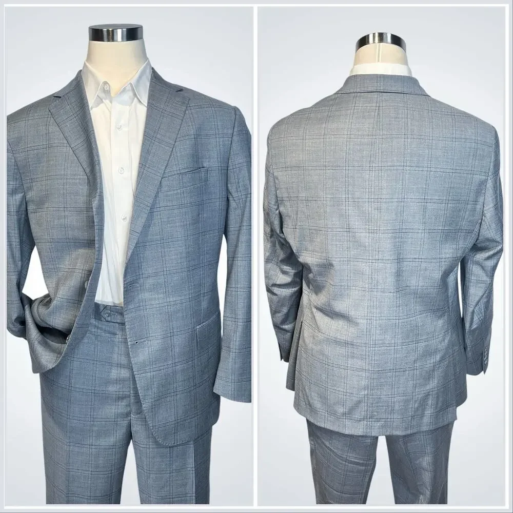 Hart Schaffner Marx New York Fit 48R 41x27 Blue Plaid Classic Suit